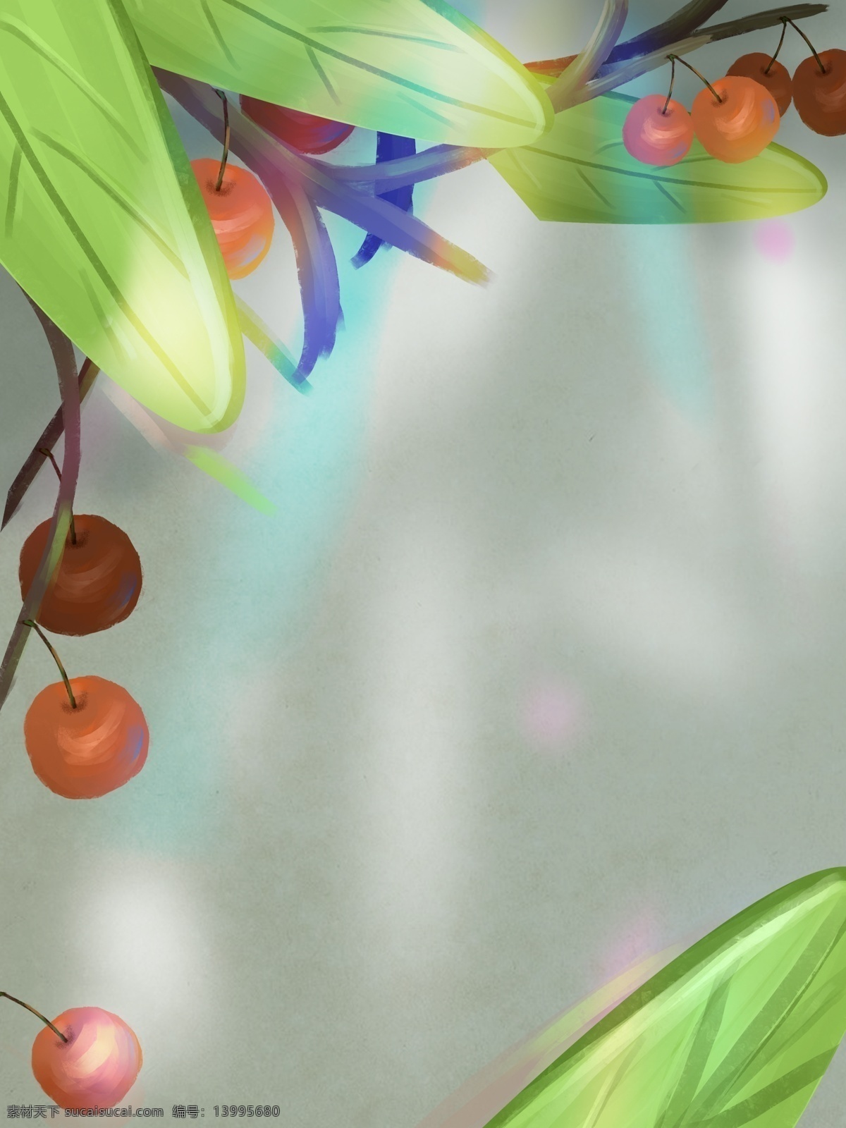 唯美 绿色 水果 食物 背景 食物背景 卡通背景 绿色背景 水果背景 插画背景 樱桃