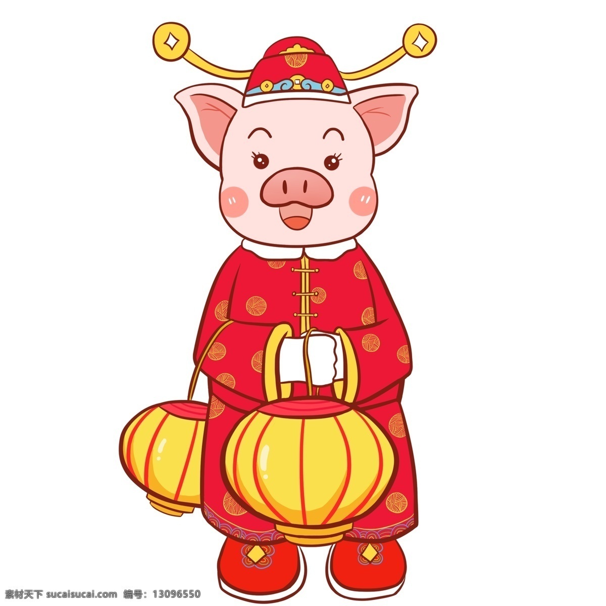 卡通 潮 漫 恭喜发财 金 猪 拜年 插画 春节 过年 灯笼 手绘 小猪 潮猪 潮漫 猪年 新春 2019年 卡通小猪