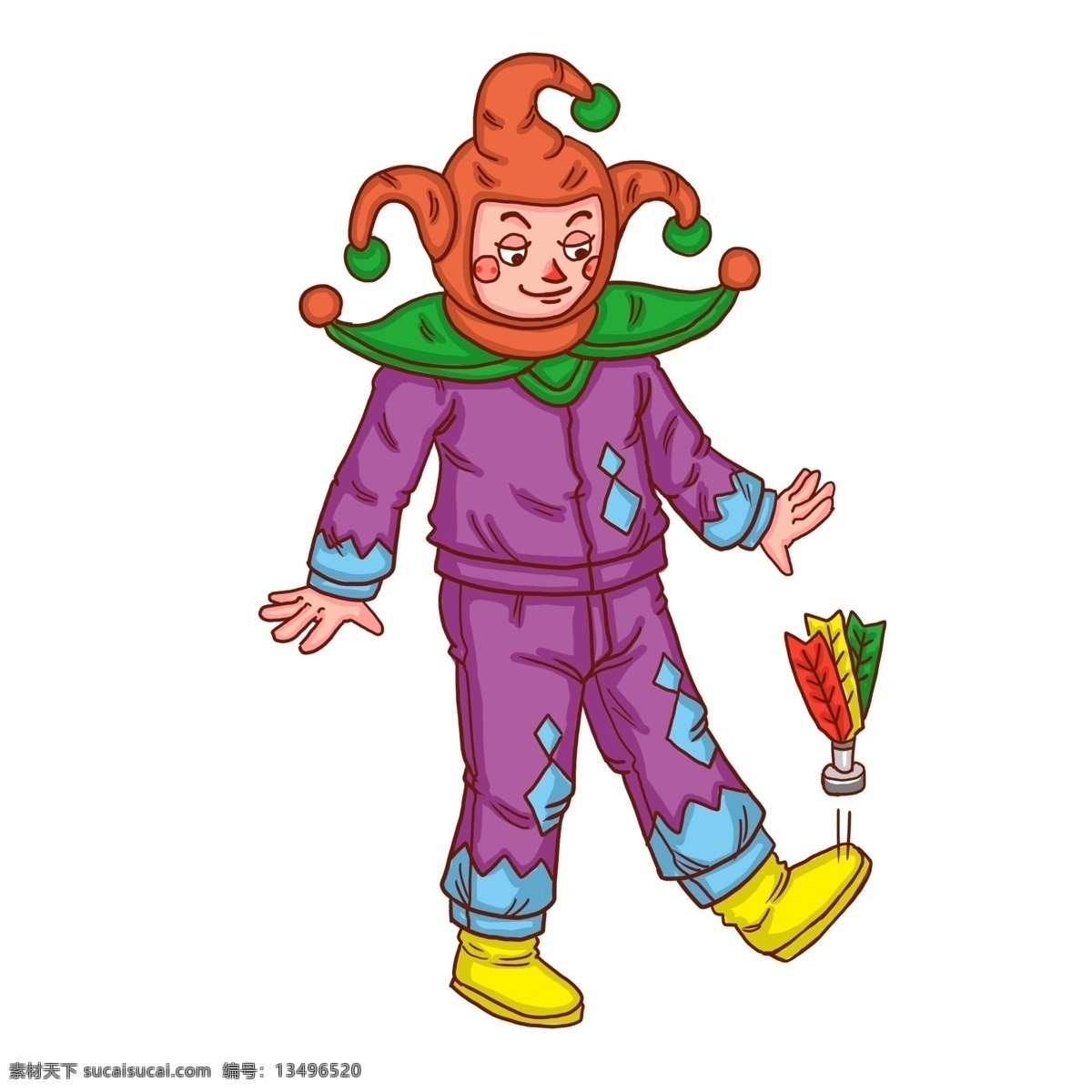 小丑 愚人节 踢毽子 卡通 人物 愚人节道具 男小丑 卡通人物 快乐小丑 黄色 红色 绿色 紫色 愚人节快乐