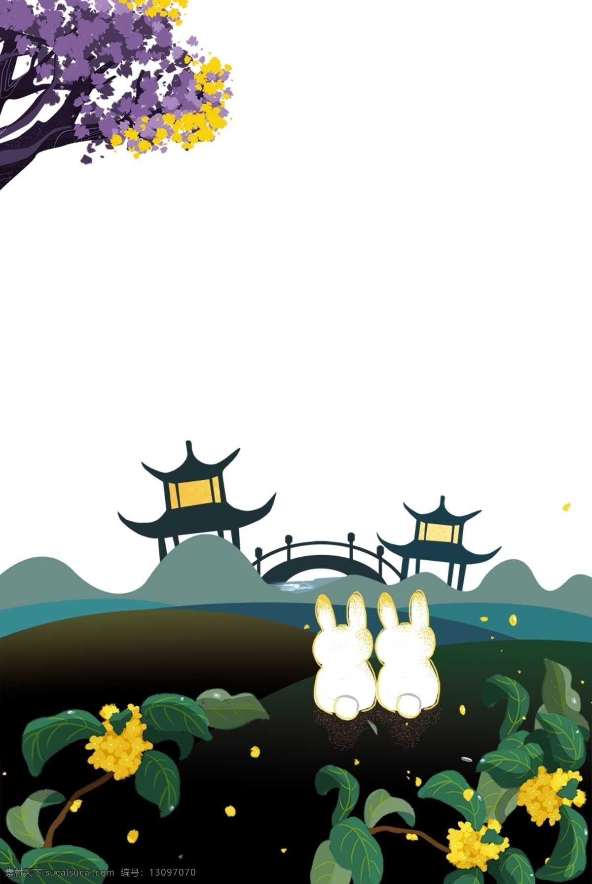 中秋节 复古 主题 边框 卡通 手绘 精美 插画 海报插画 广告插画 小清新 简约风 装饰图案 复古边框