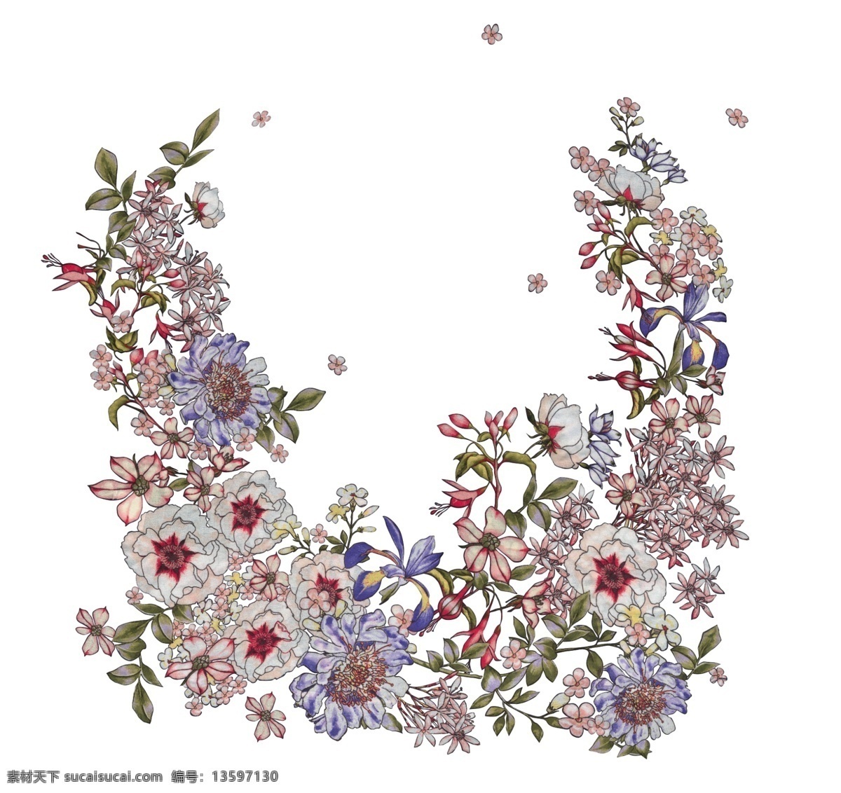 定位花型 数码印花 描稿 小碎花 免扣素材 花朵 数码印花描稿 生物世界 花草
