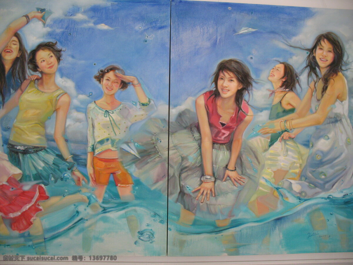 舞动 青春 绘画书法 女孩 天空 跳舞 文化艺术 舞动青春 川美油画 家居装饰素材 移门