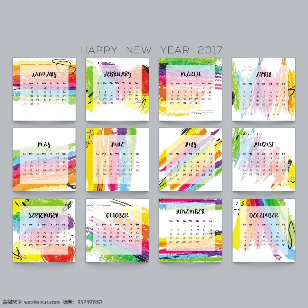 丰富多彩 日历 模板 抽象 2017 形状 日历2017 颜色 数字 时间 色彩 现代 计划 时间表 日期 日记 年 日 抽象的形状