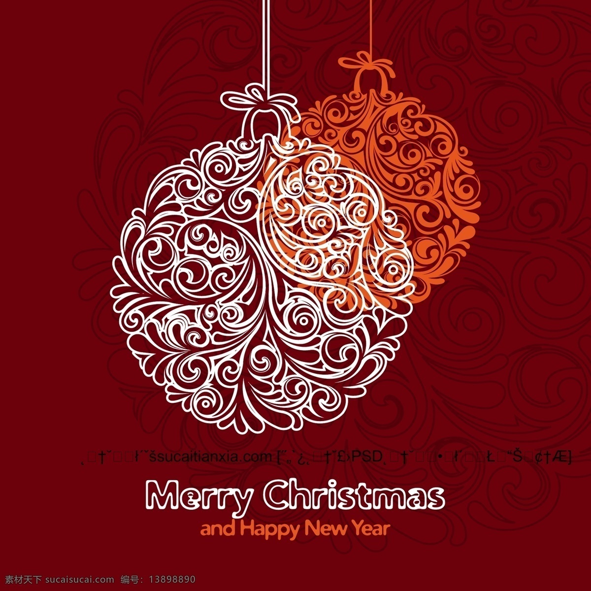 吊球 造型 纹样 圣诞节 贺卡 矢量 素 底纹 红色背景 圣诞节贺卡 线描花纹 吊球造型 节日素材 其他节日