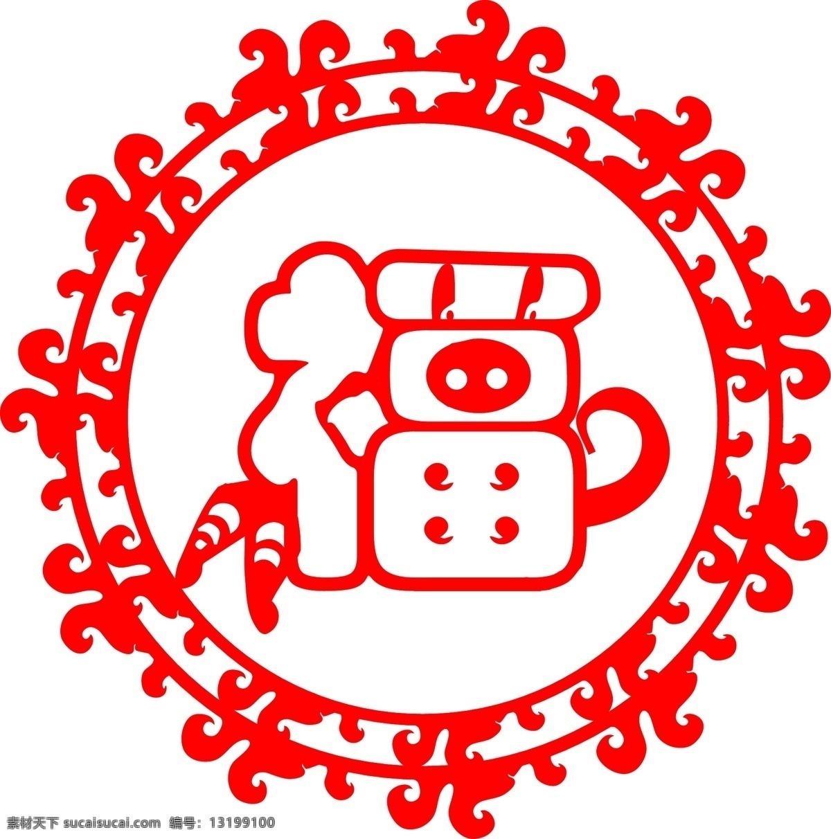猪年 福字 喜庆 创意 剪纸 商用 元素 红色 福 吉祥 剪纸风 新年窗花 集福字