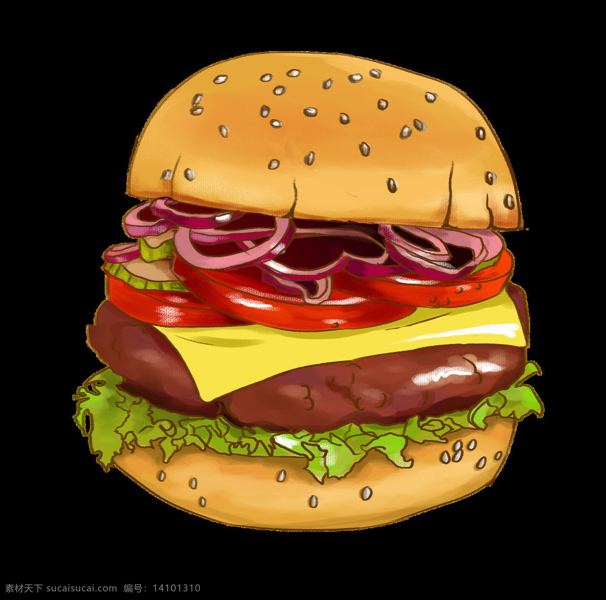 汉堡 食物 原创 插画 美食素材 面包
