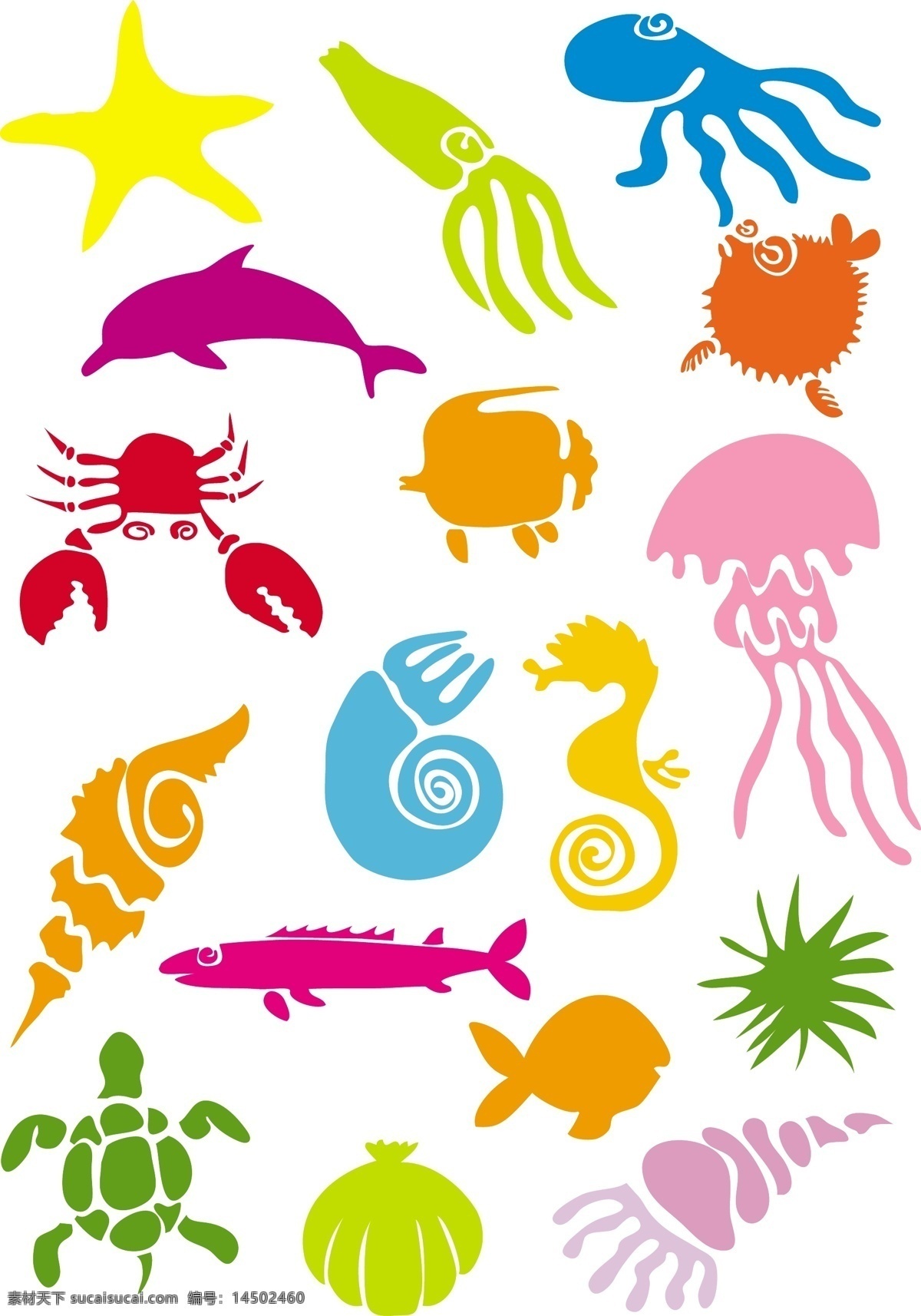 卡通 海洋生物 矢量 贝壳 海马 海星 海洋 海藻 螃蟹 生物 水母 乌贼 鱼 章鱼 鳝鱼 矢量图 其他矢量图