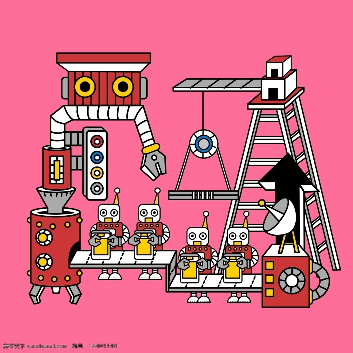 机器人工厂 机器人 工厂 卡通 粉色