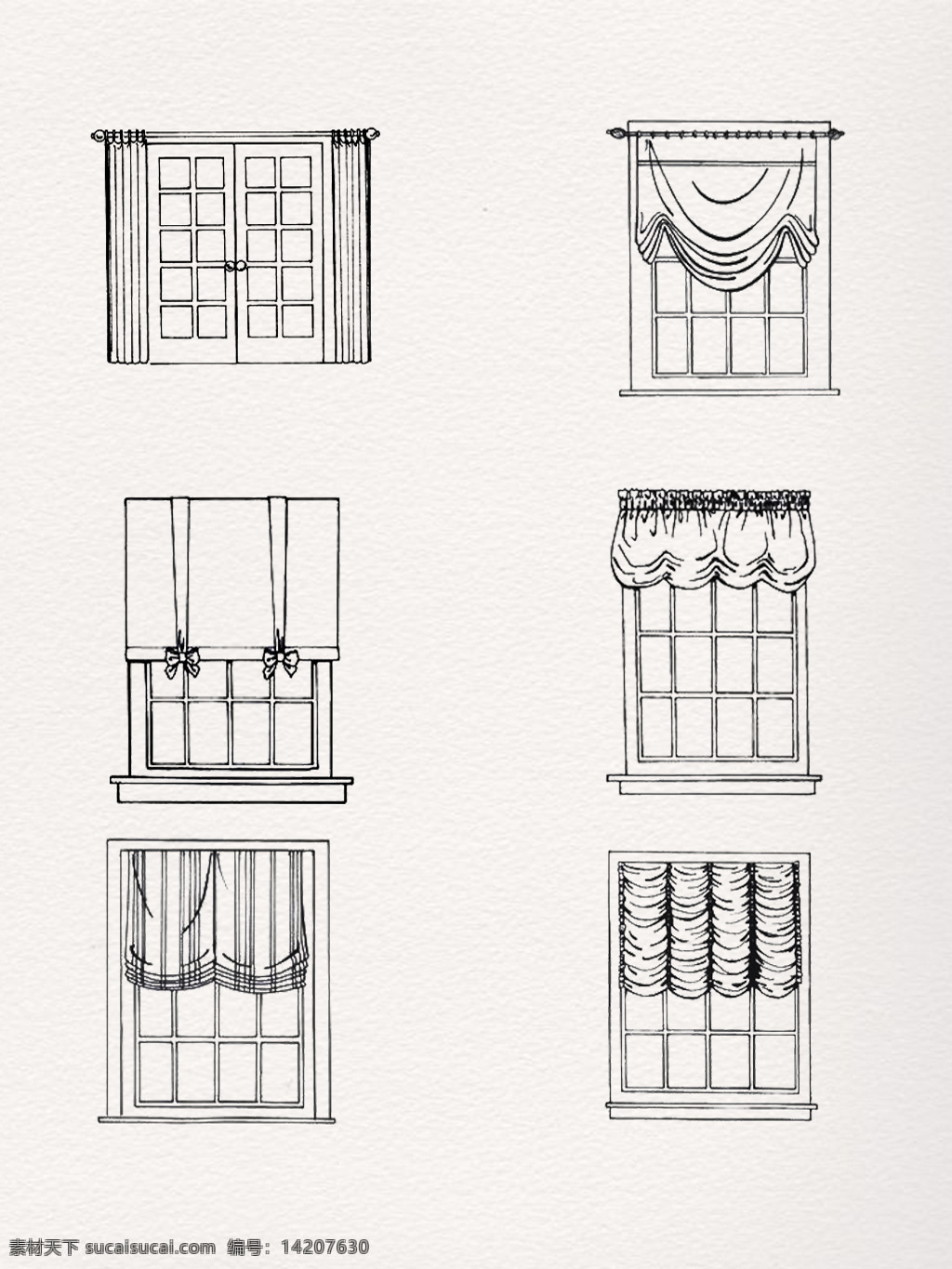 组 简单 黑白 素描 窗户 窗 窗帘 简约 元素