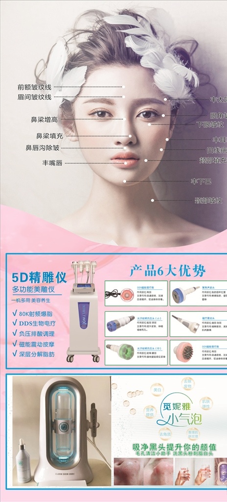 美女 穴位 美容院 美容海报 美容仪器 5d精雕仪 小气泡 dm宣传单