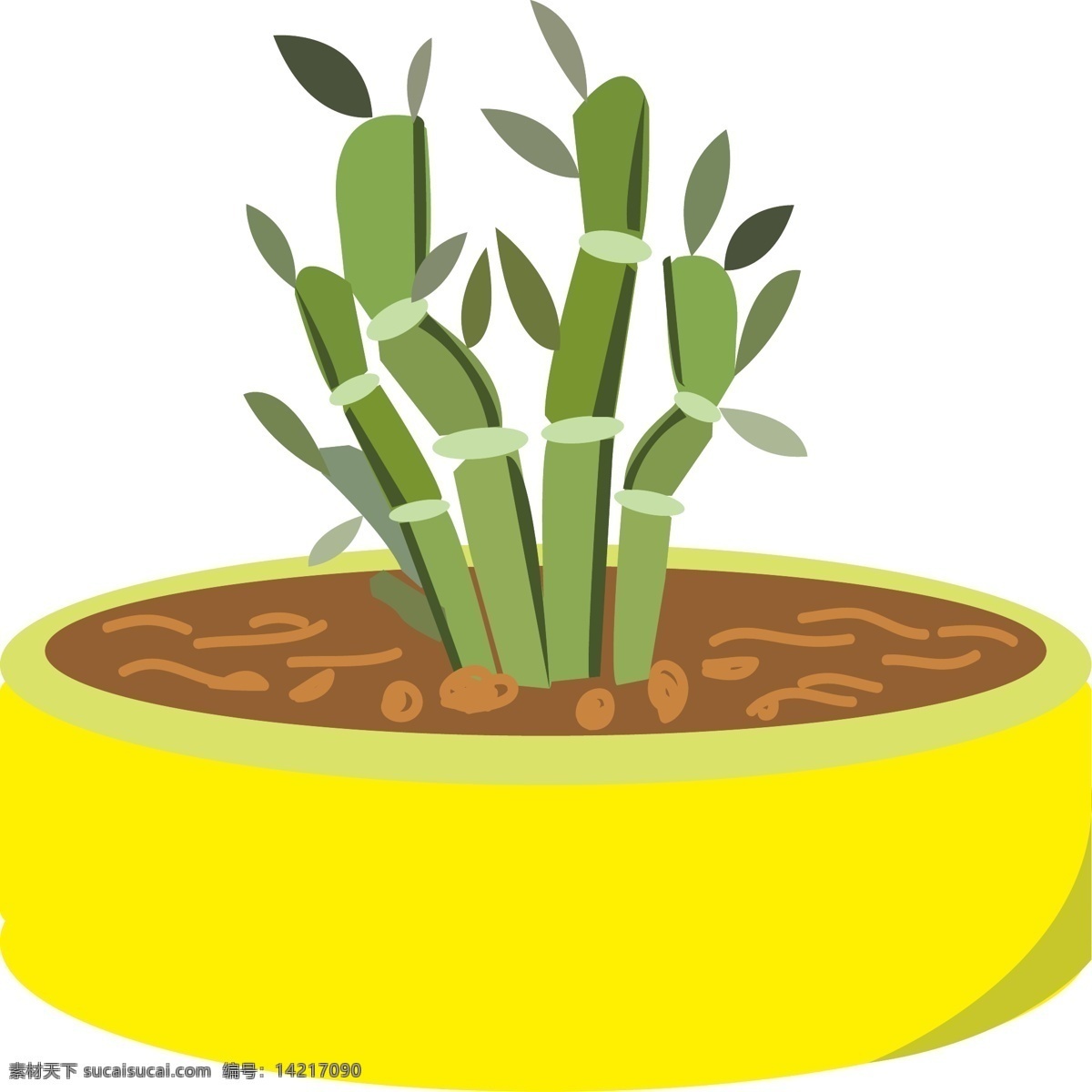 黄色 植物 盆栽 插画 圆形的盆栽 卡通植物插画 盆景 黄色的花盆 绿色的植物 盆景插画 盆栽插画
