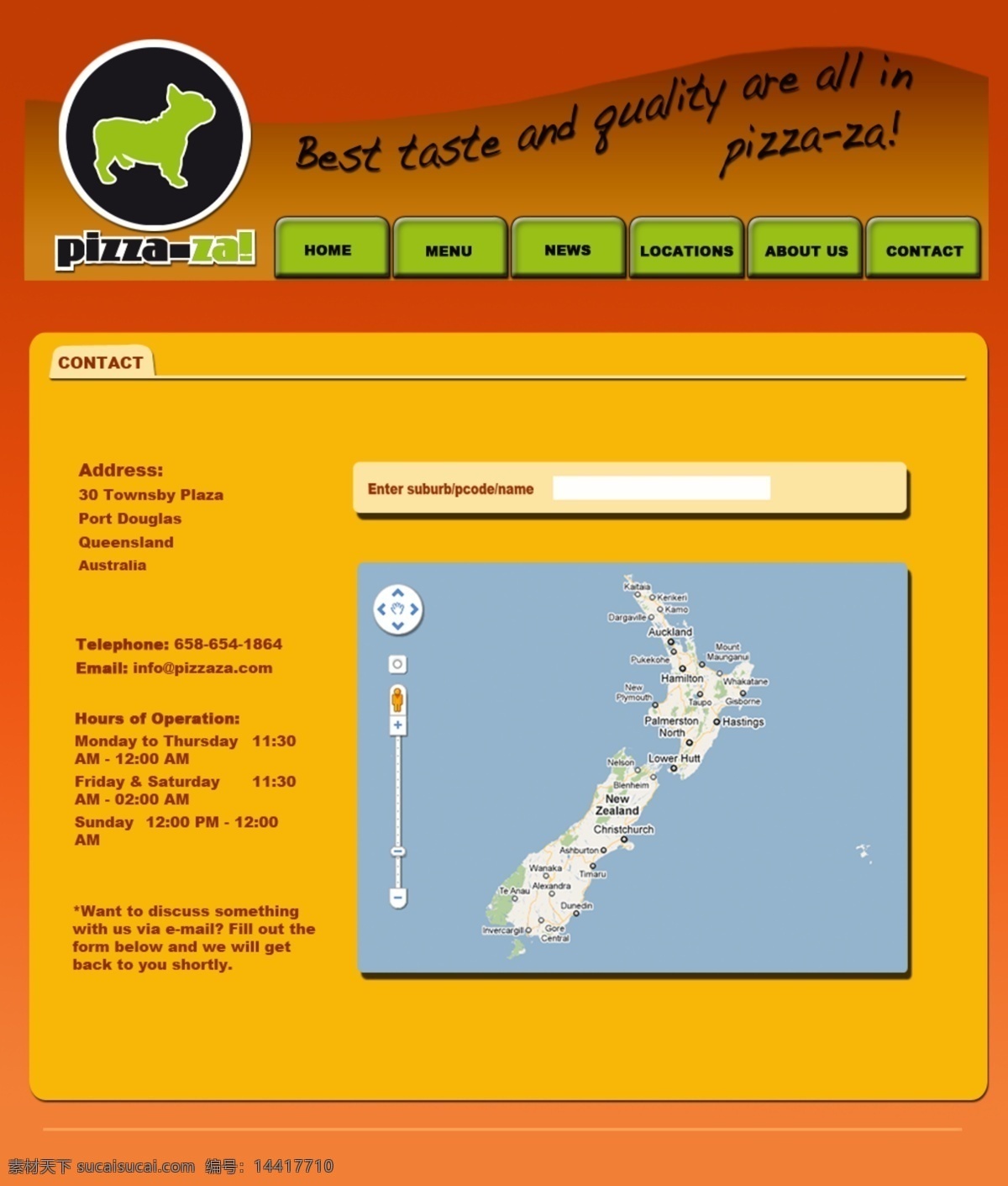 披萨 店 网页模板 联系方式 暖色系 欧美模板 食物 源文件 英文网页模板 网页素材