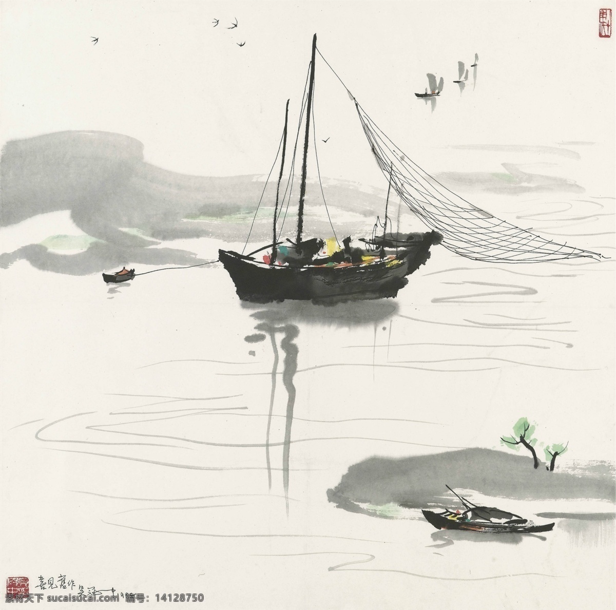 吴冠中 打渔 归来 渔船 风景图 中国画 高清 大图 绘画书法 文化艺术