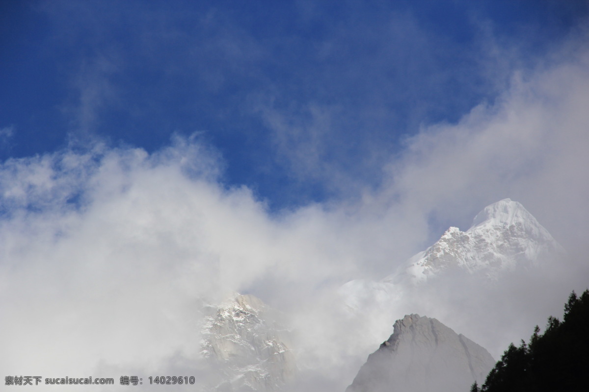 四姑娘山 云海 白云 雪山 高山 云雾 瀑布云 长坪 沟 自然景观 风景名胜 灰色