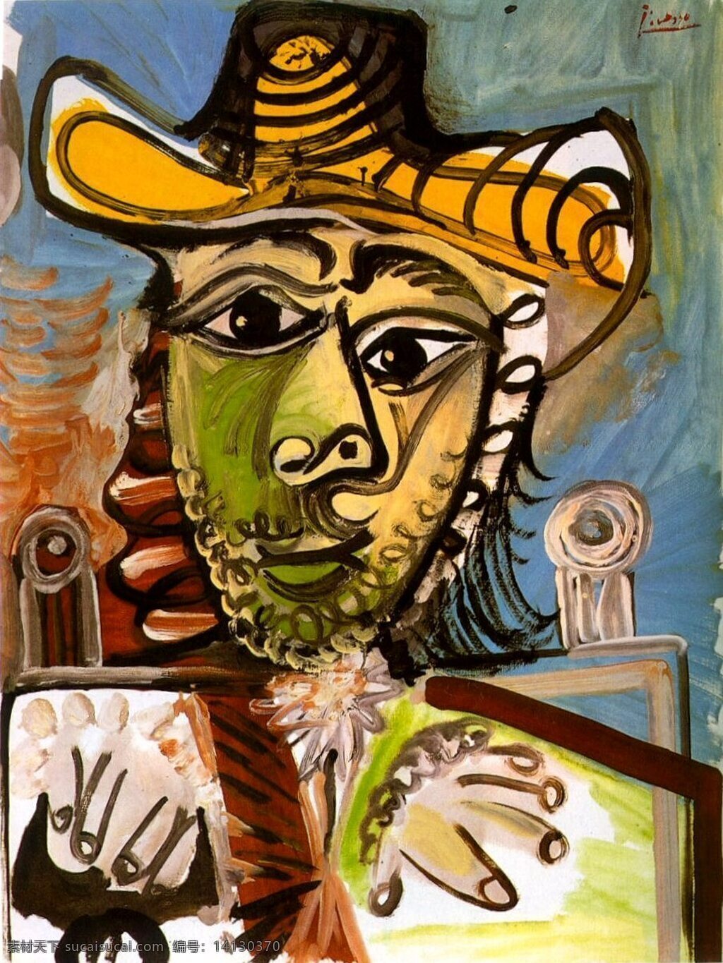 西班牙 画家 巴勃罗 毕加索 抽象 油画 人物 人体 装饰画 fauteuil au homme 1969 装饰素材