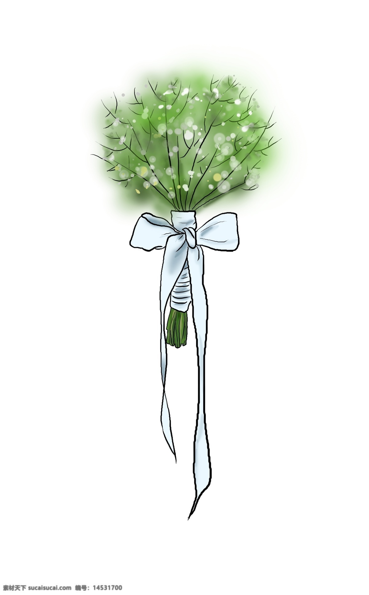 手绘 白色 清新 满天星 水墨 彩绘 插画 绿色 自然 礼物 植物 种植 春天 女生 爱情 装饰 韩风 花束
