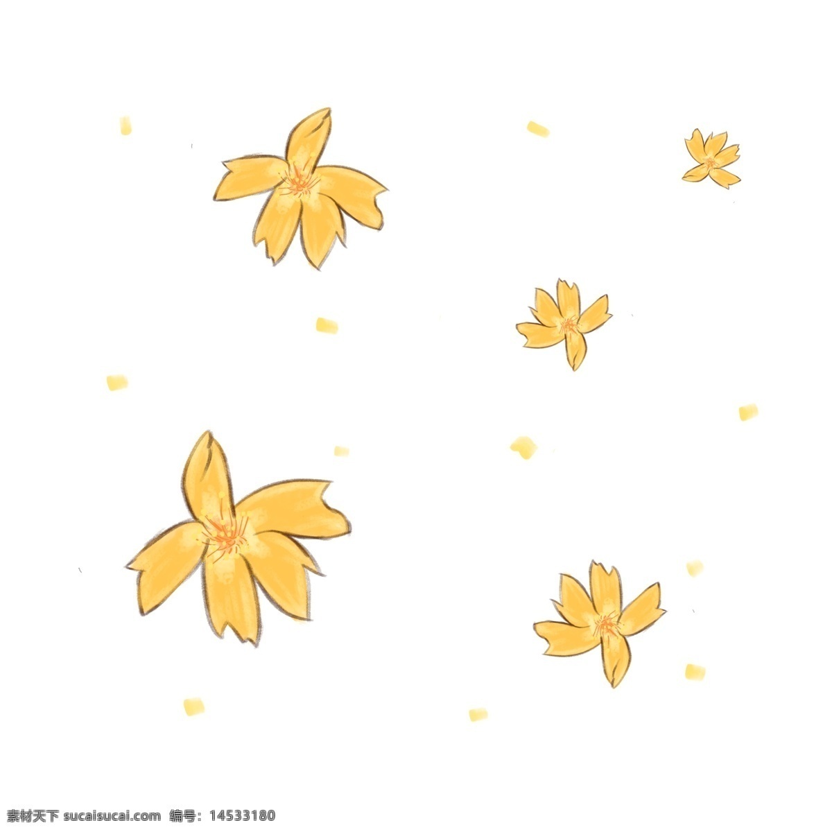 春天 漂浮 元素 黄色 花朵 金花 手绘 手 账 手账 古风
