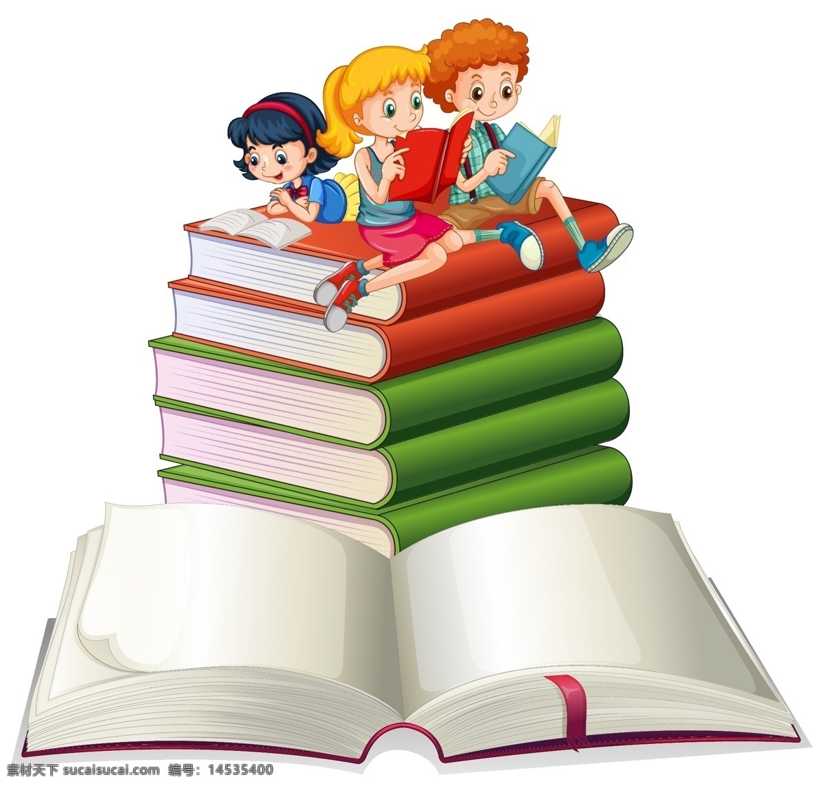 卡通学生 看书的孩子 看书 学生 儿童 快乐 在看书 女孩 男孩 小学生 阅读 认真 复习 预习 卡通儿童 卡通设计