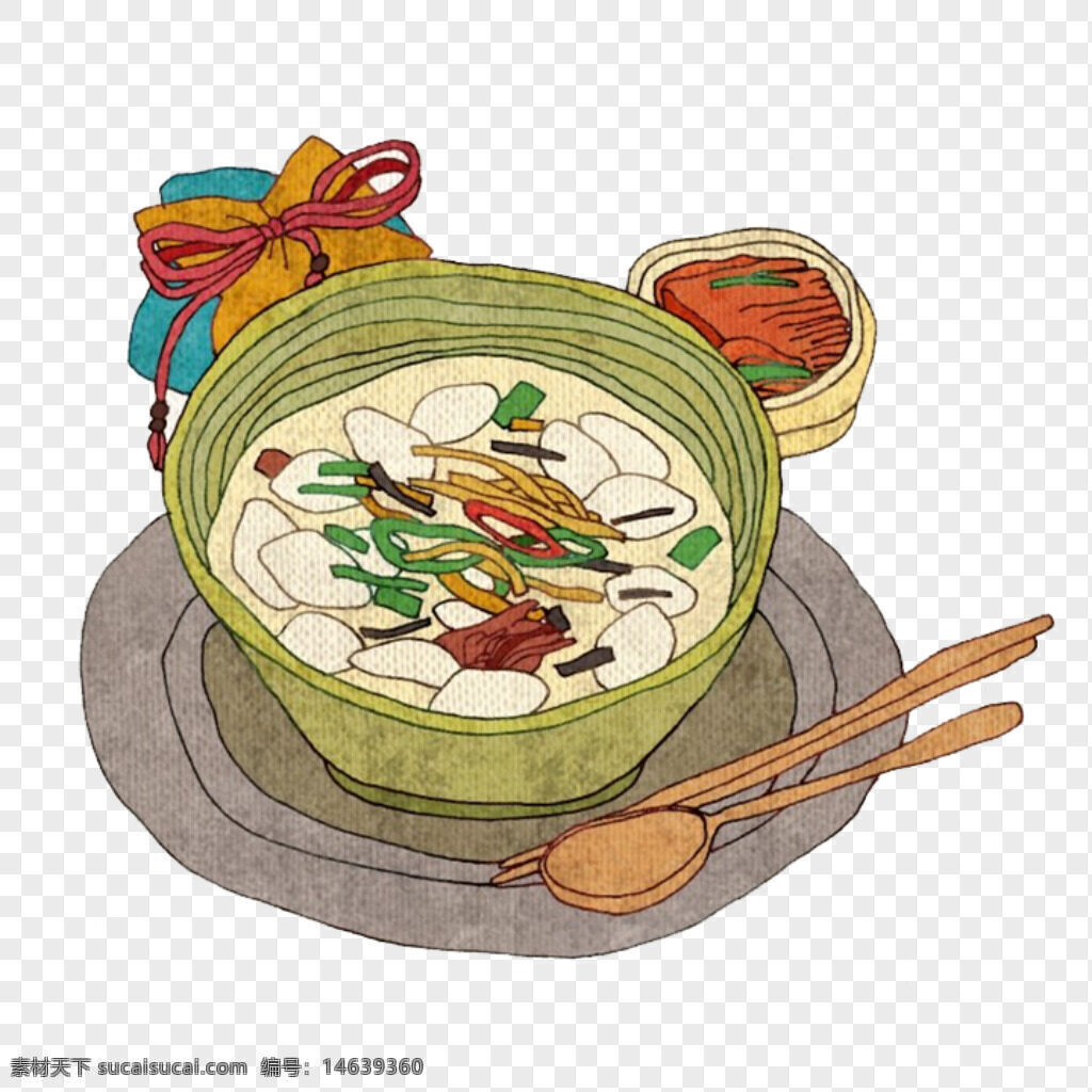 手绘 插画 日式 绿碗 汤 拉面 咸菜 料理 美食 免抠 平面设计 生活方式 餐具 传统食品 艺术风格