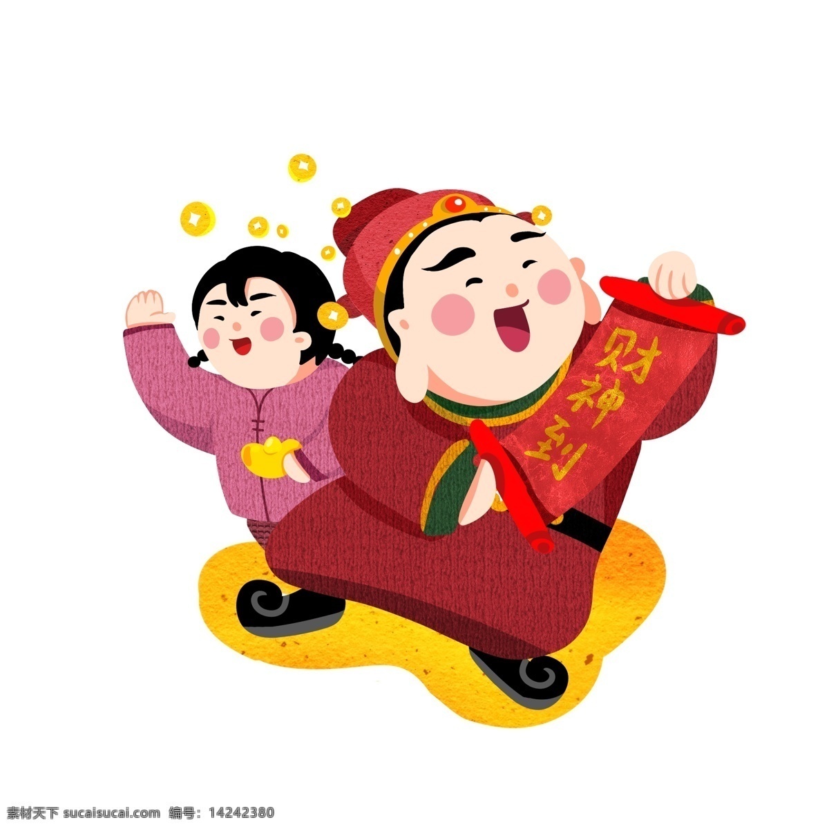 新年 手绘 卡通 財 神 好运 传统 节日 欢庆 財神 福气 猪年 习俗