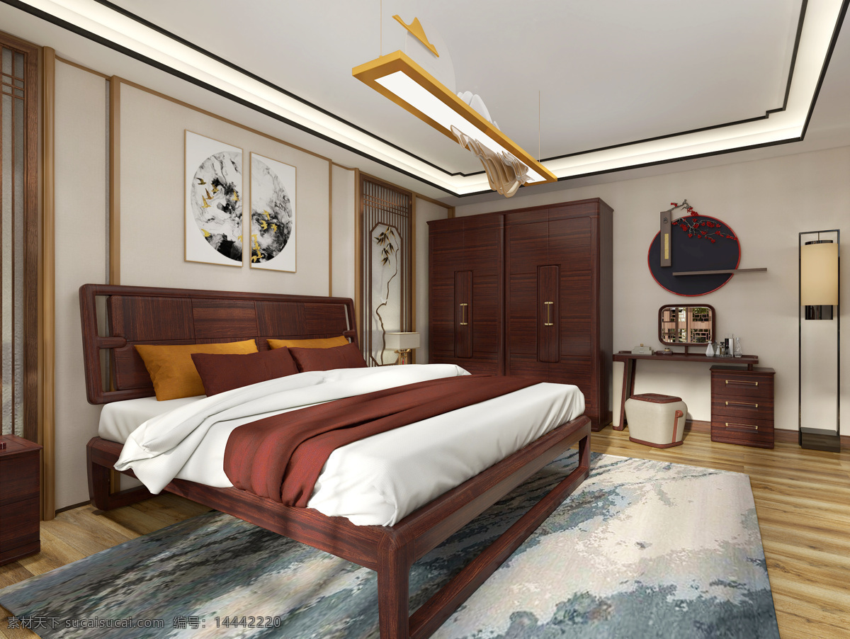 新中式海报 卧室 新中式 新中式装修 新中式风格 现代中式 新中式卧室 装饰设计 新中式设计 中式 环境设计 效果图