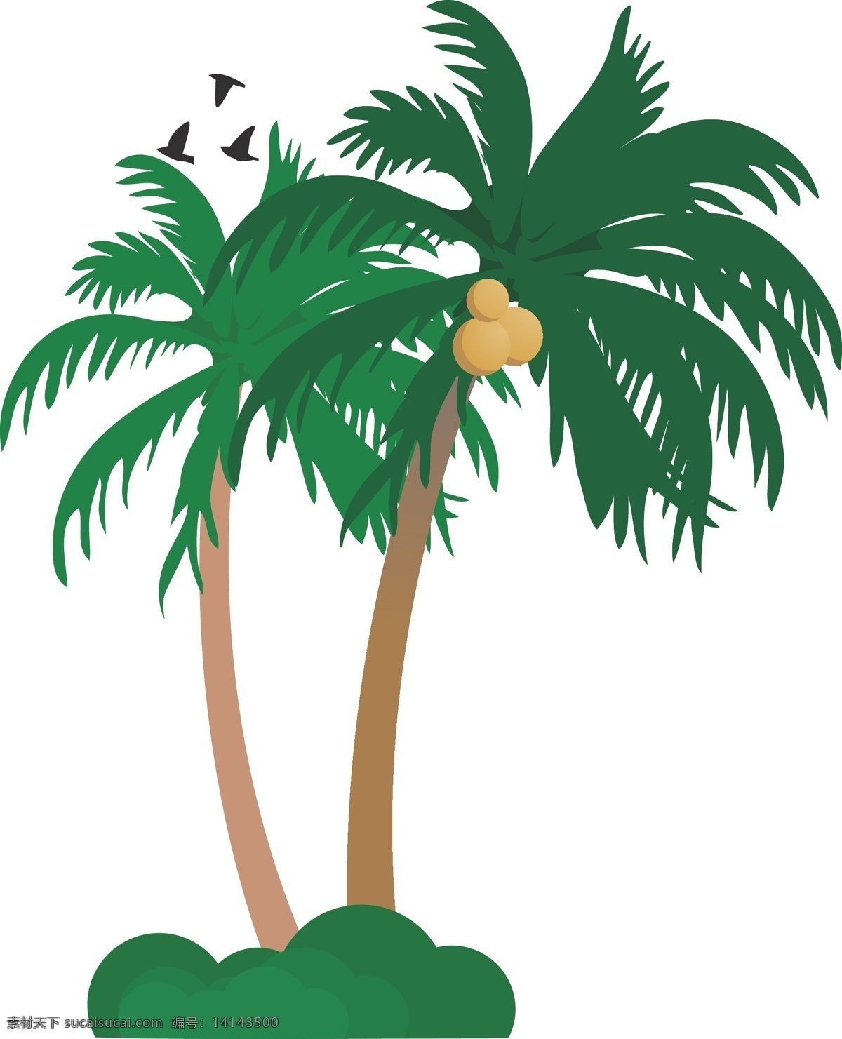 夏日 海边 椰子树 两棵椰子树 扁平化手绘 度假 休闲 轻松 绿色树木