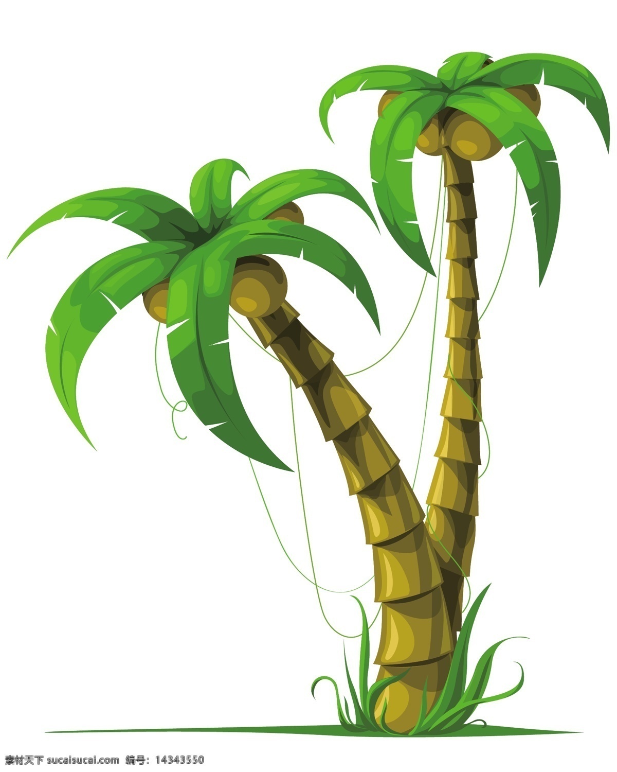 卡通 椰子树 绿色 漫画 手绘 树木 植物 矢量图 其他矢量图