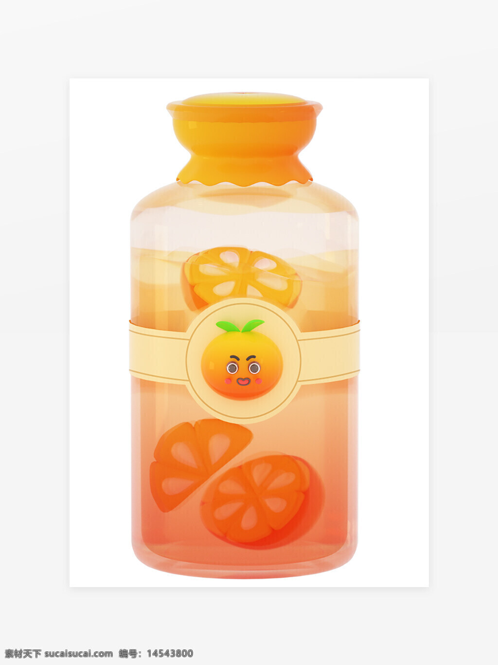 3d 立体 c4d 卡通 水果 饮料 玻璃瓶 橙汁 橙子