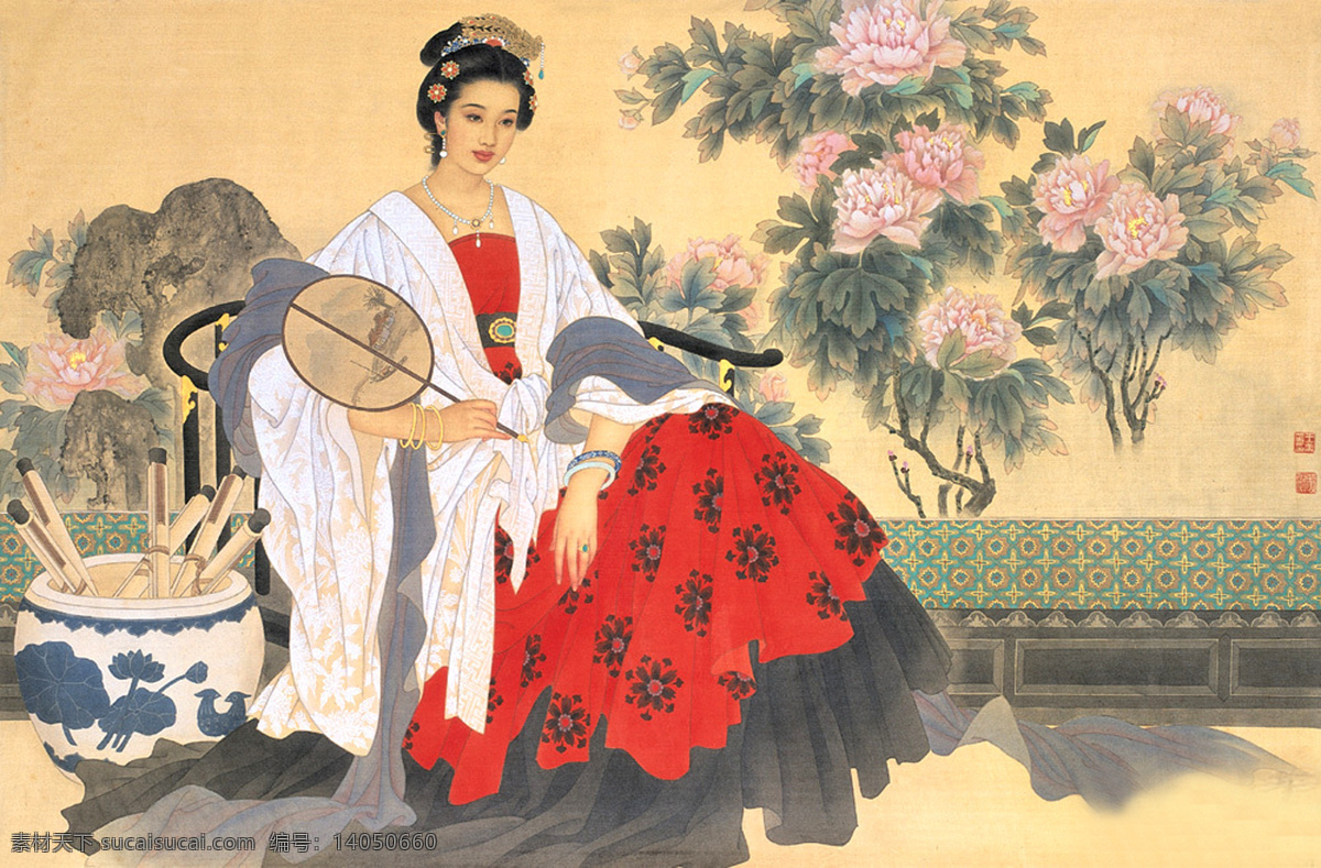 仕女图 王美芳 赵国经 人物集锦 近代绘画 国画 名画 人物 美女 古装美女 宫装美女 古画 仕女 文化艺术 绘画书法 设计图库