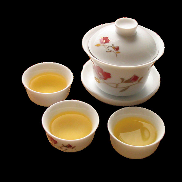 清新 粉色 花纹 茶具 产品 实物 白色茶杯 产品实物 粉色印花 深色茶水 陶瓷茶杯