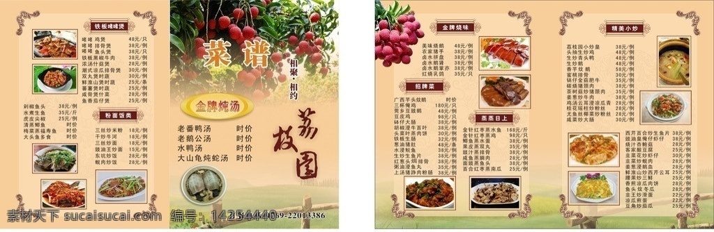 荔枝园菜谱 菜单 特色菜 粤菜 广东菜 荔枝 菜单菜谱 矢量