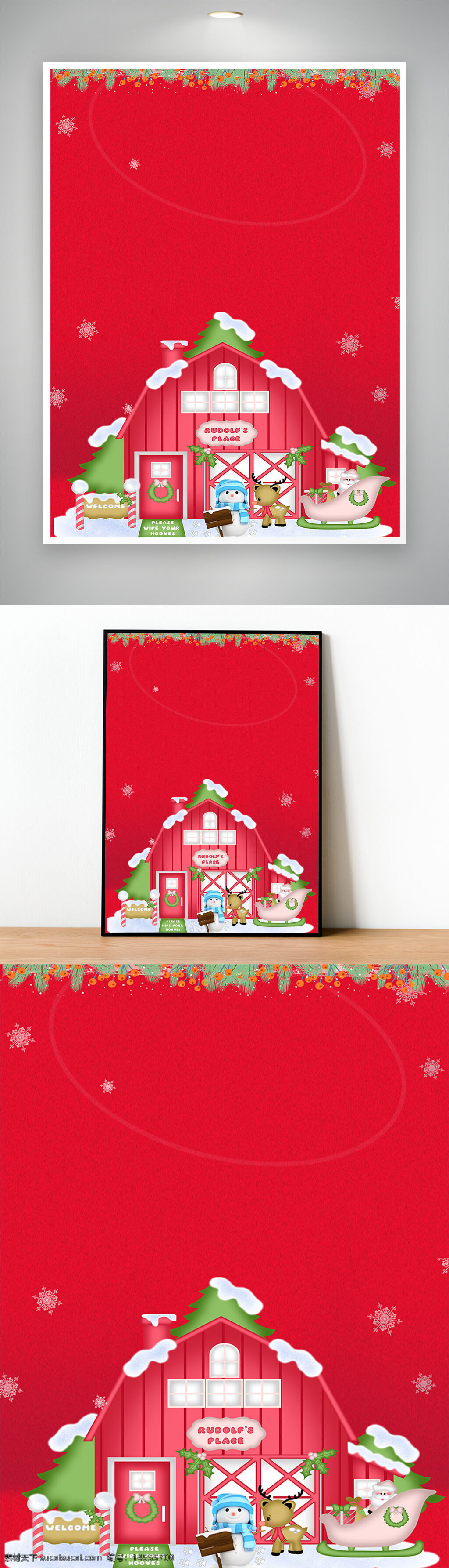 圣诞 红色 创意 海报 背景 雪人