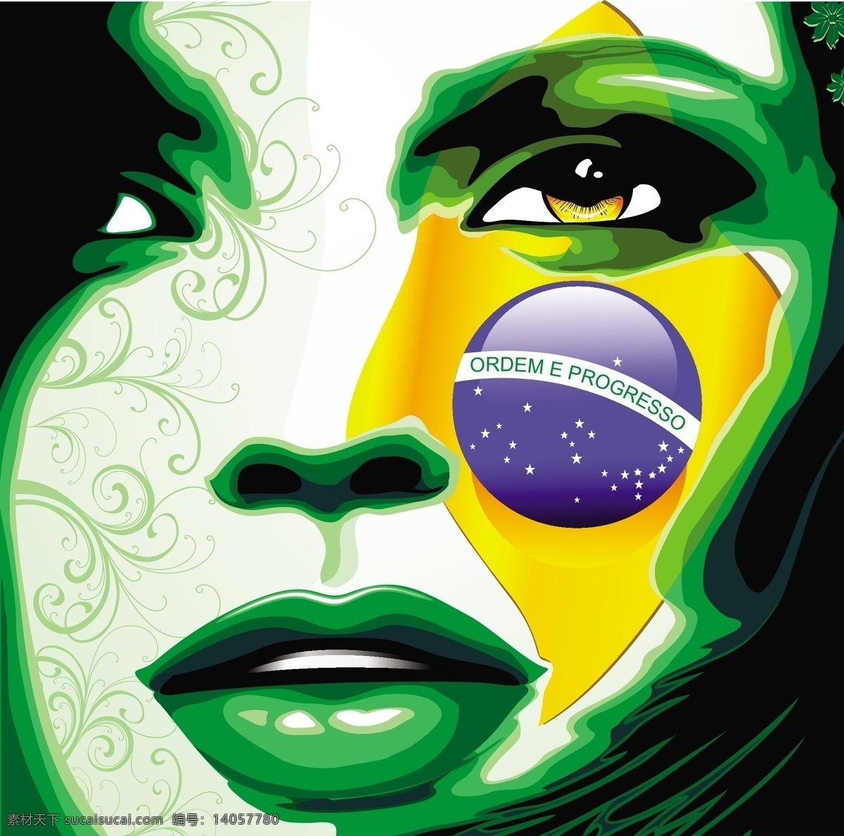 涂鸦 美女 世界杯 标志 模板下载 绿色 巴西 背景 足球 体育运动 生活百科 矢量素材 黑色