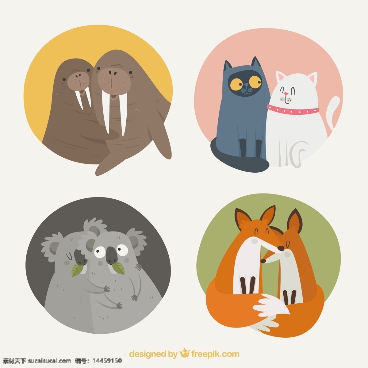 彩绘 动物 情侣 海象 猫 考拉 树袋熊 狐狸 桉树叶 文化艺术 绘画书法