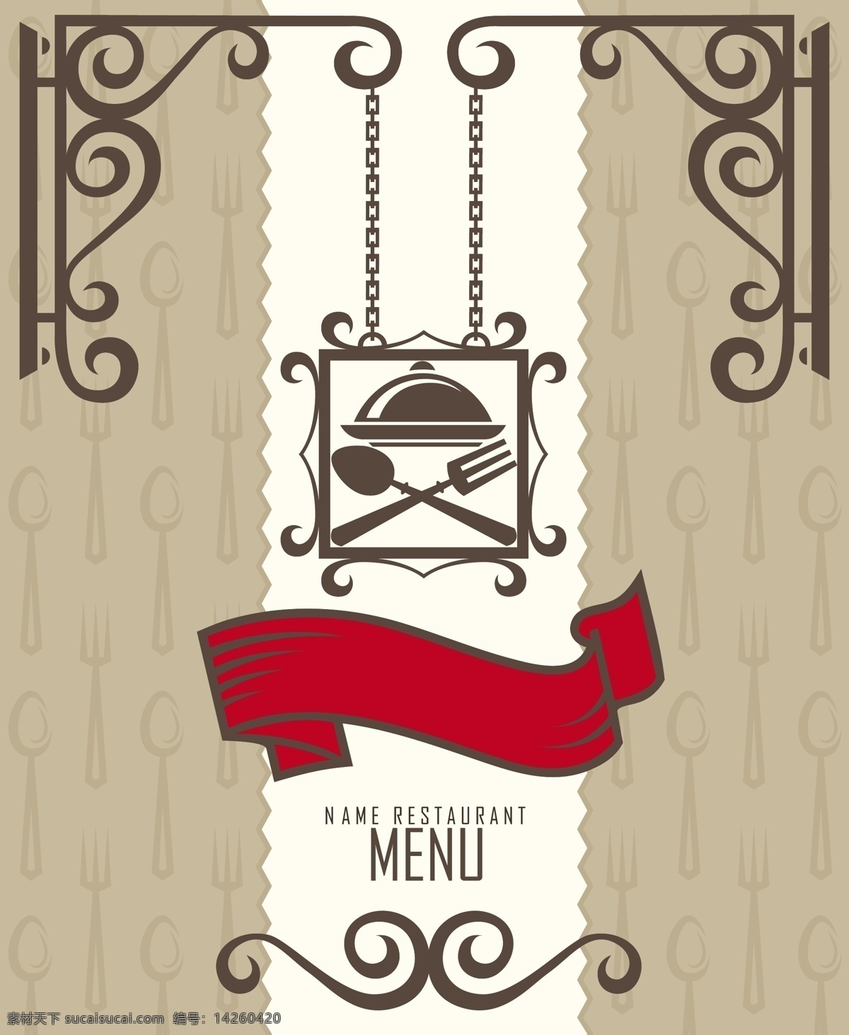 餐厅 菜单 矢量 花纹 厨具 餐具 丝带 矢量背景 广告背景