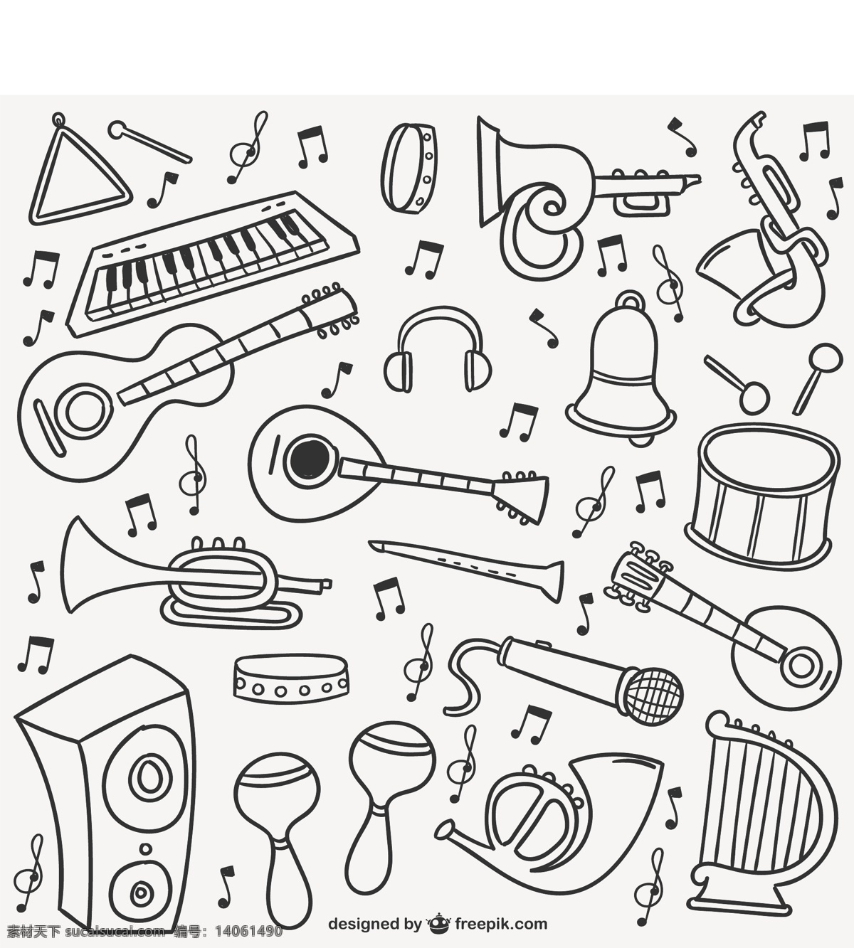 音乐背景海报 音乐 涂鸦 乐器 包装 仪器