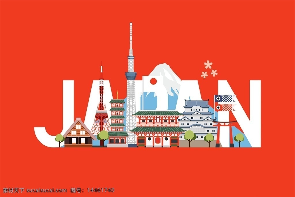 日本 文化 主题 元素 日本文化 建筑 日本建筑 地标 插画 插图 图案 印花 动漫动画