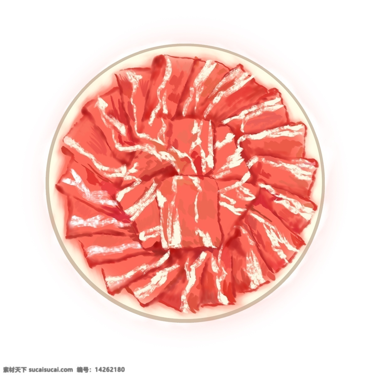 冬季 食物 羊肉 手绘 冬季食物 肉类 肥瘦相间 花白 摆盘 肉食 肉 荤素 荤菜 羊肉卷 火锅羊肉卷 矢量图