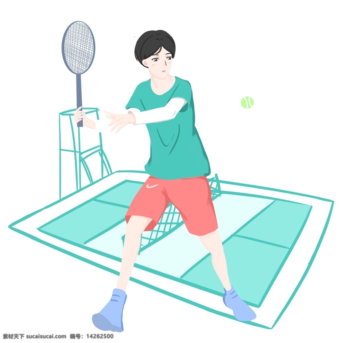 羽毛球 小 男孩 插画 运动健身插画 羽毛球健身 打球的小男孩 健身的小男孩 卡通人物 室外健身