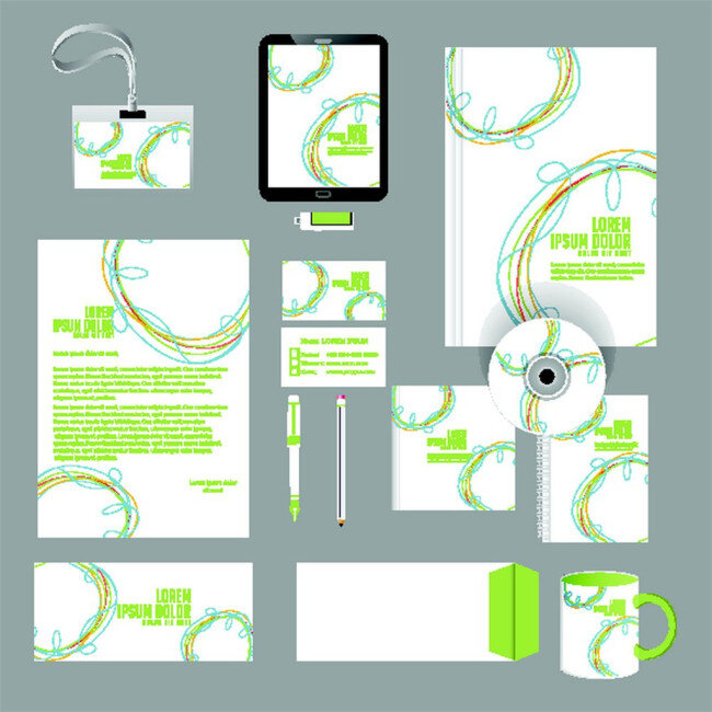 彩色vi设计 白色 彩色 单页 封面 模板 色块 矢量 手提袋 水杯 折页 信封