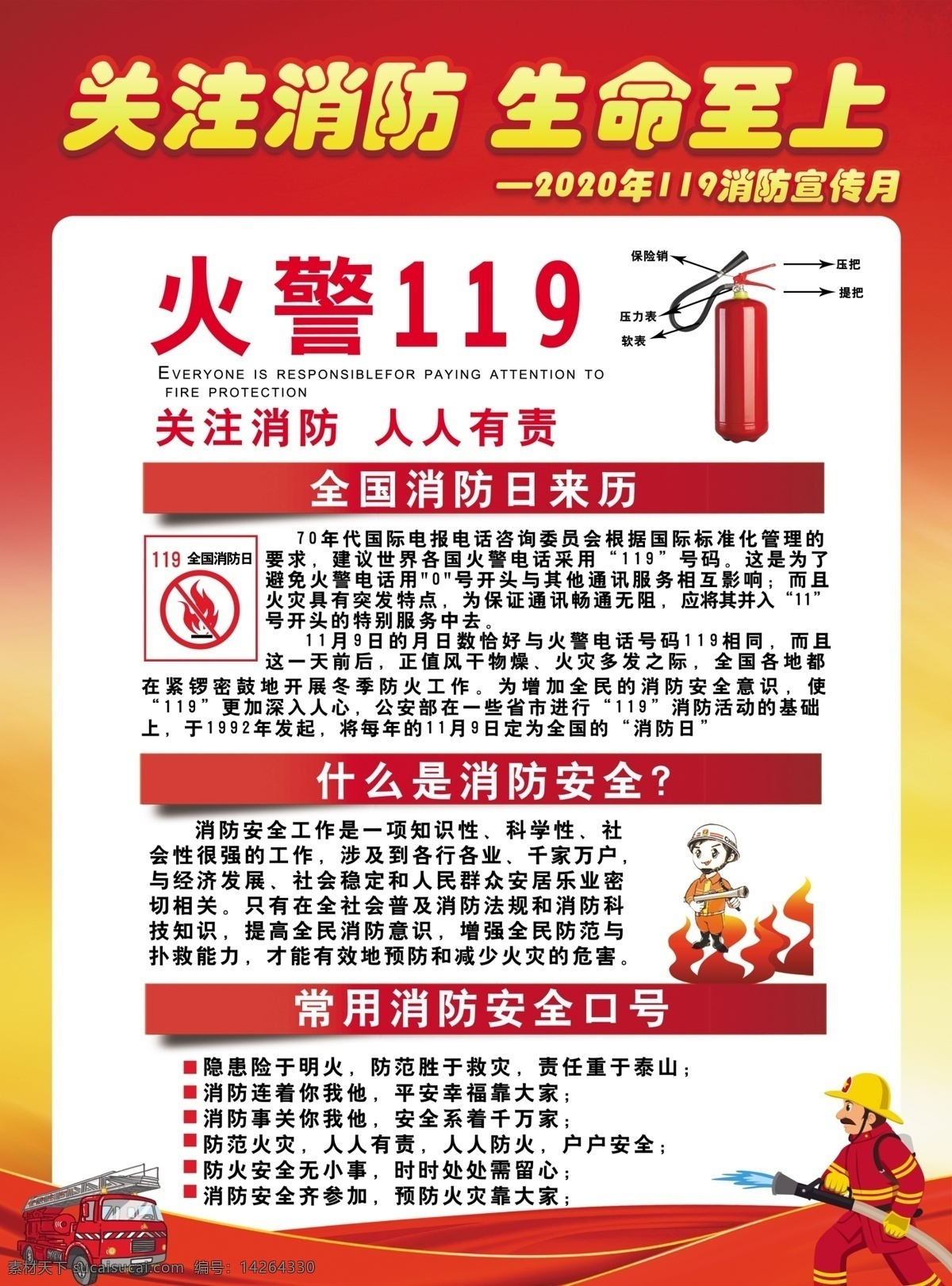 2020 年 消防 宣传海报 消防封面 海报 关注消防 灭火器 分层