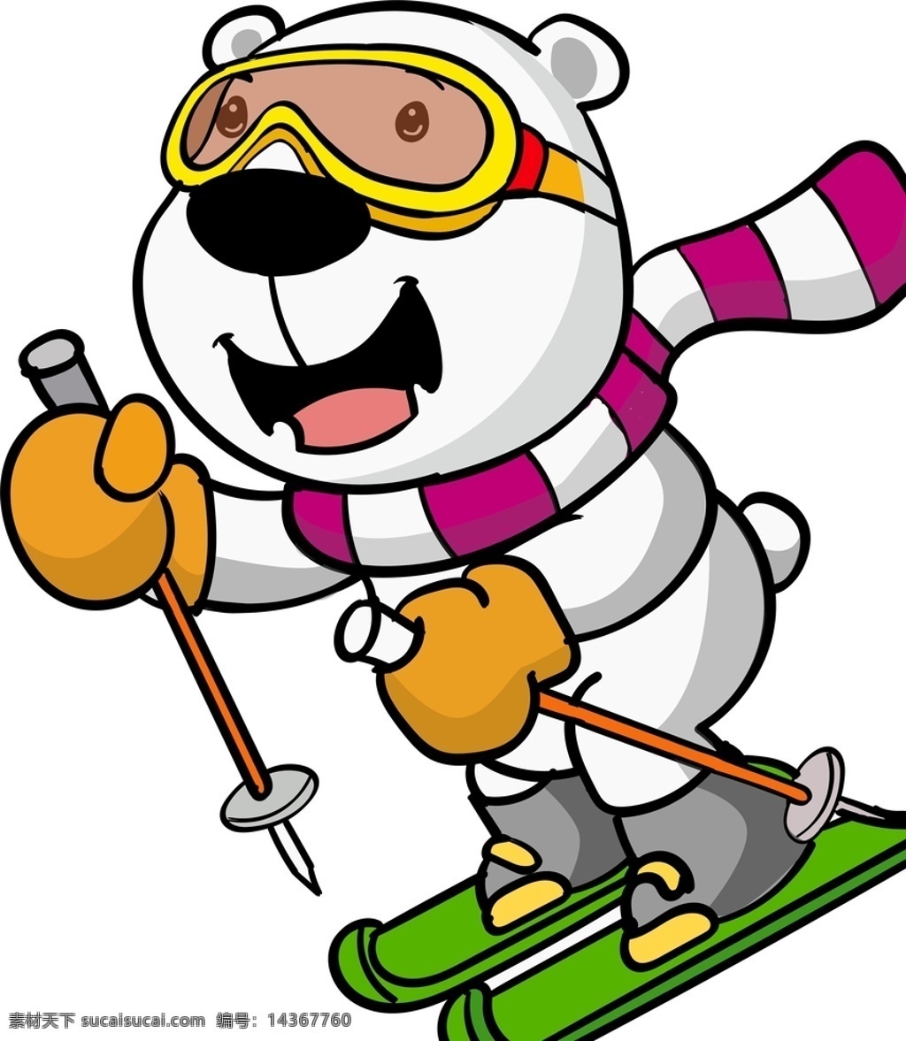 小熊滑雪 冰雪 卡通 北极熊 小熊 冬天 围巾