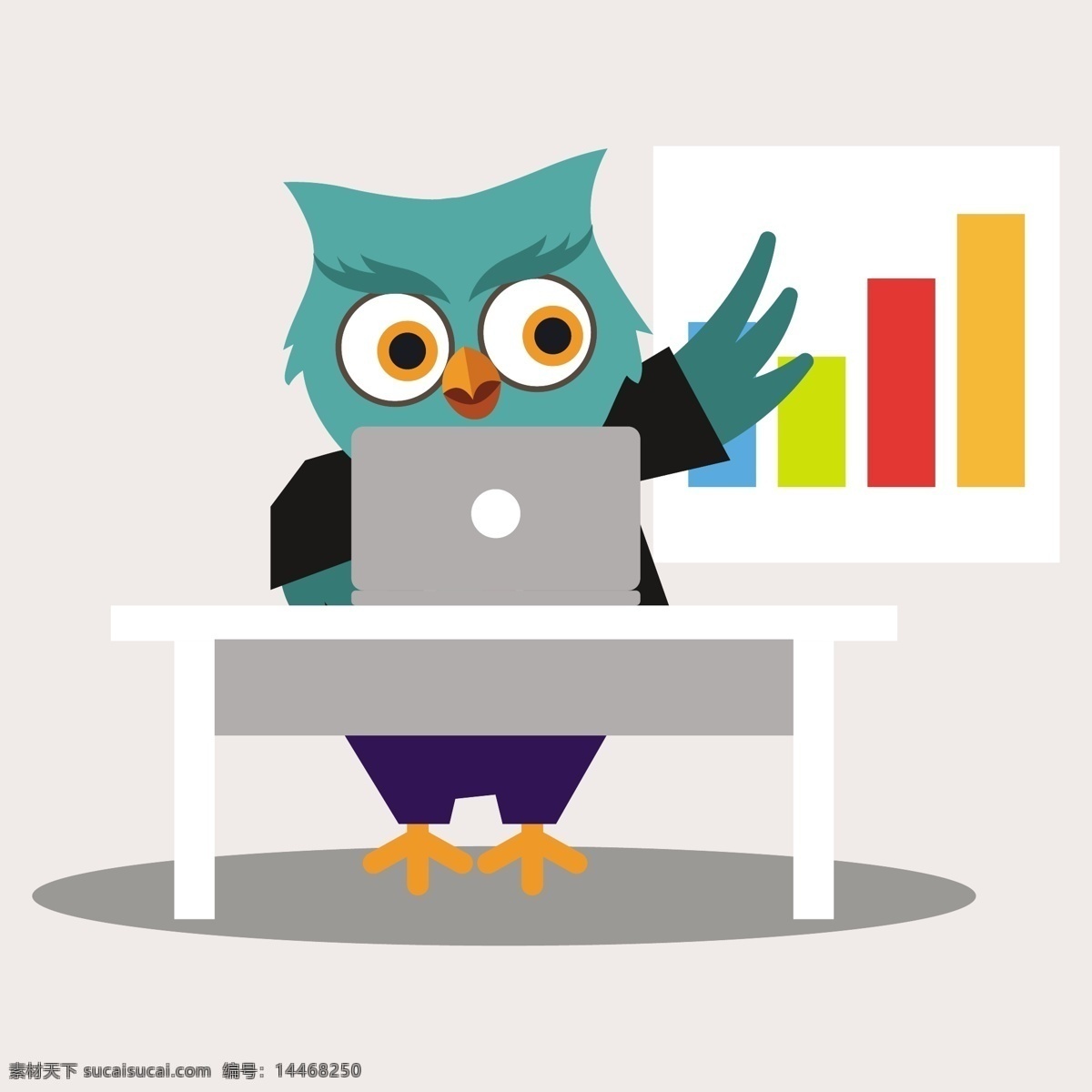 猫头鹰 卡通 角色 可爱 工人 爱 性格 办公室 鸟 动物 图表 笔记本电脑 五颜六色 宠物 鸟类 可爱的动物 爱鸟 卡通动物 职业