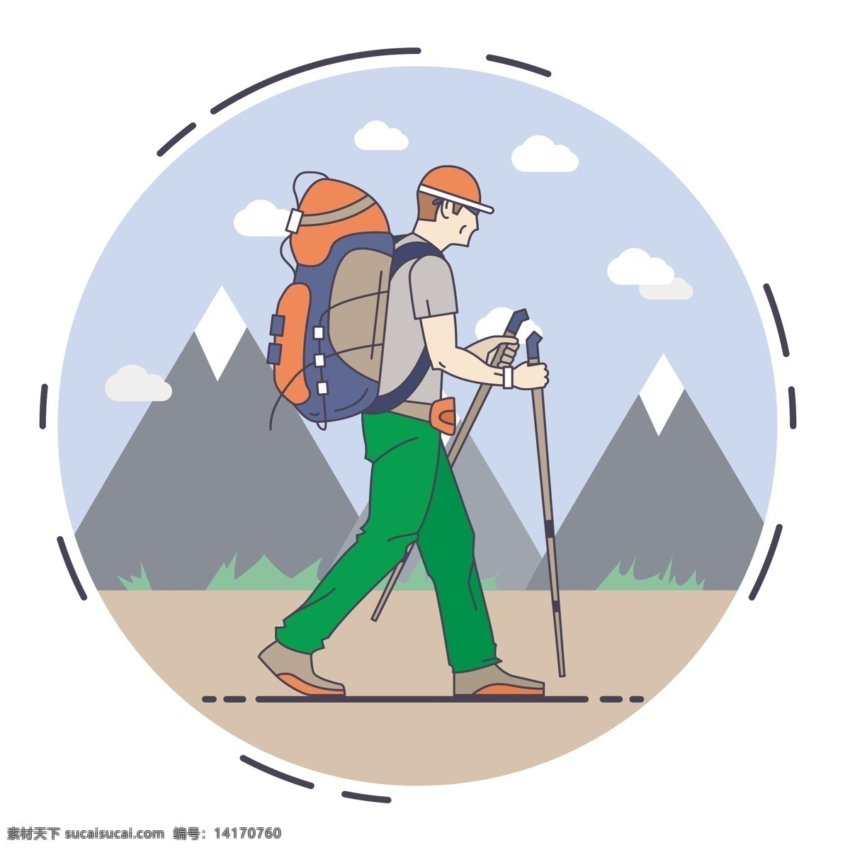 徒步旅行插图 旅游 自然 山水 地势平坦 字符 体育 男孩 露营 绘画 散步 冒险 背包 徒步旅行 旅程
