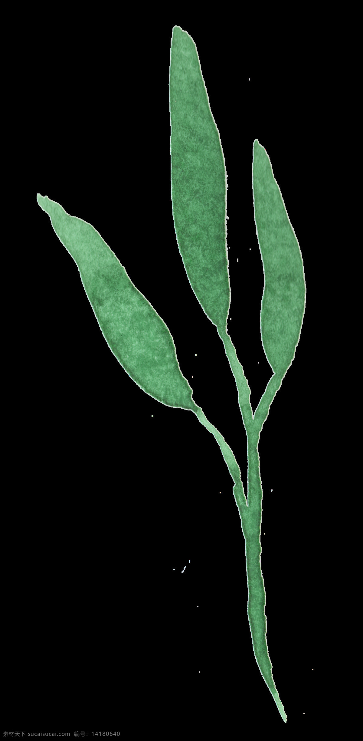 卡通 绿色 免扣素材 透明素材 渲染 叶子 装饰图案 三 片 油墨 透明