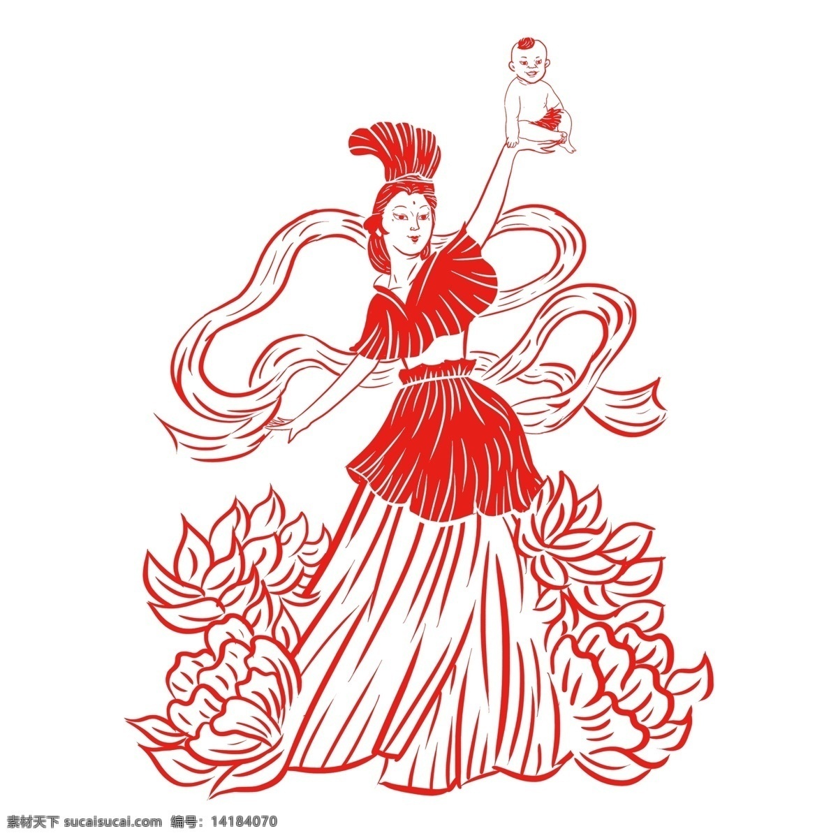 古风 古代 美女 人物 插画 古典 卡通 红色 古风元素 人物素材 元素设计