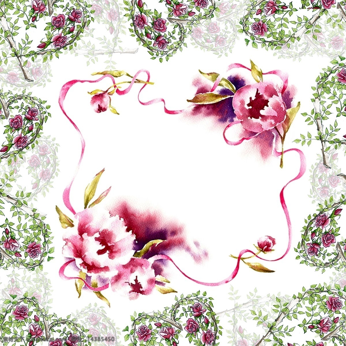 手绘 水彩 花卉 花环 相框 模版 手绘花卉花环 相框模版