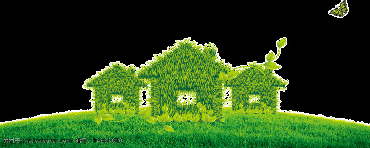 盖 草地 上 绿色 房子 透明 蝴蝶 绿草 植物 房屋 透明素材 免扣素材 装饰图片