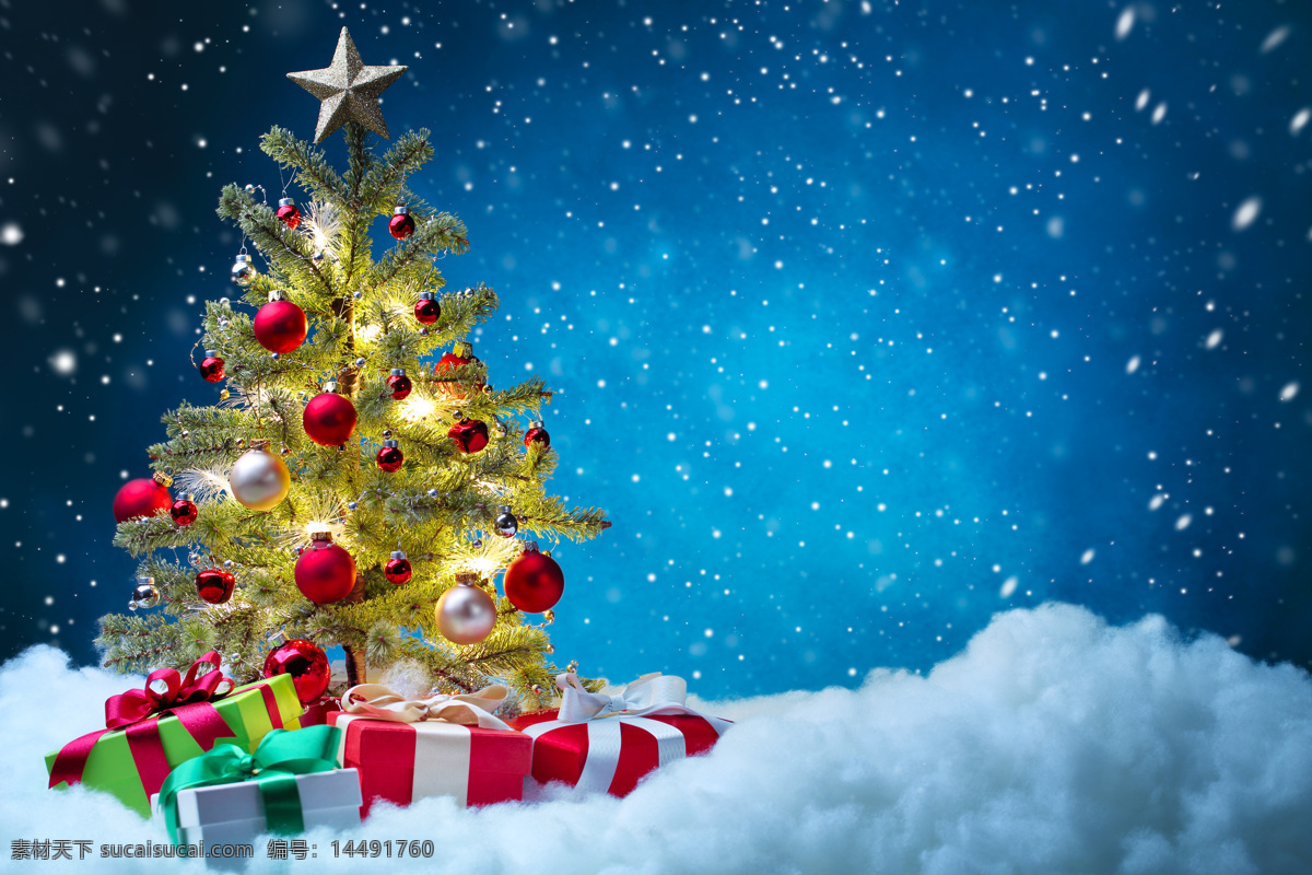雪地 里 圣诞树 星光 光斑 雪花 圣诞球 圣诞节 节日庆典 生活百科