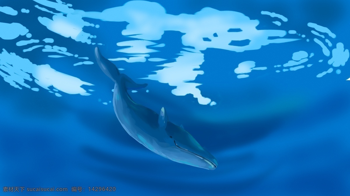 蓝色 海洋 中 游泳 鲸鱼 卡通 背景